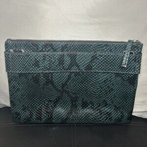 Zara Emerald Green Faux Snakeskin Clutch / Makeup Envelope Bag - 7x10" NWOT